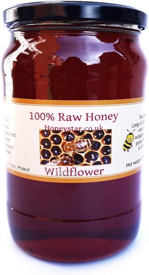 Natural Wildflower Organic Honey, 1 kg Very Dark, Late Summer( and Honey Dipper)