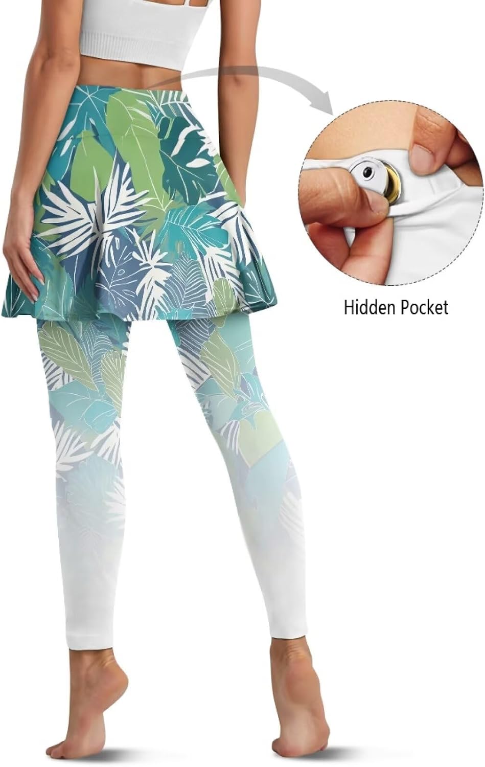 AFPANQZ Women Short Skirt with Full Length Leggings, High Waisted Tummy Control Gym Tennis Yoga Skirted Leggings with Pockets