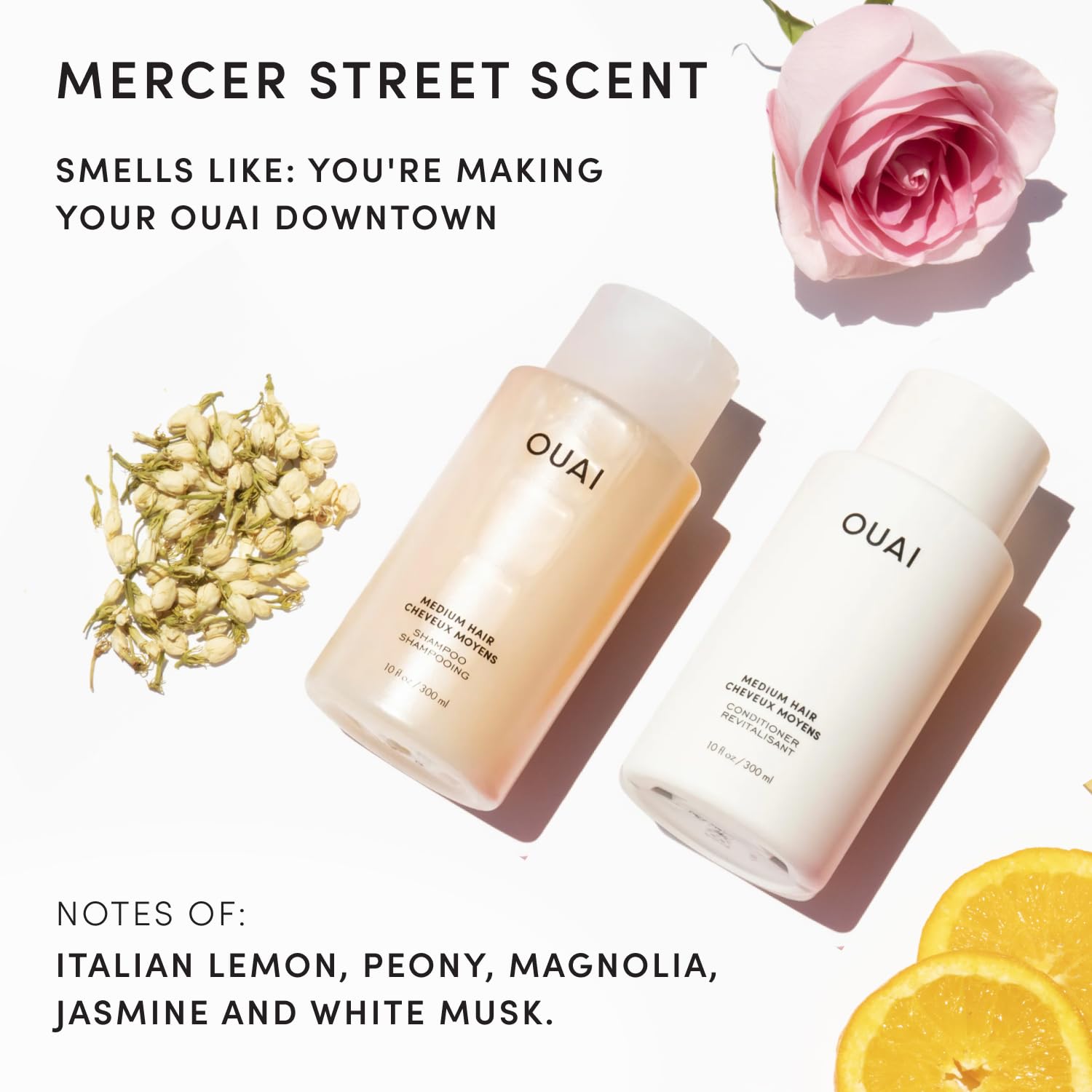 Ouai OUAI Ensemble shampoing + après-shampooing moyen – Nourrit avec des huiles de babassu et de noix de coco, renforce avec de la kératine et ajoute de la brillance avec de l'extrait de kumquat – San