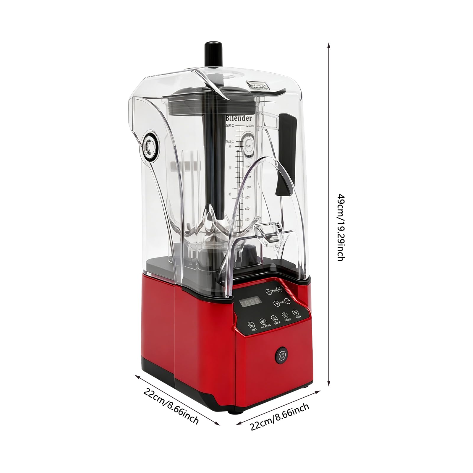 Mikser stojący 2200 W, pojemność 2,2 l, mikser stojący, blender cichy, do smoothie, inteligentny mikser o wysokiej wydajności, rozdrabniacz lodu, rozdrabniacz do lodu, mikser kuchenny z osłoną