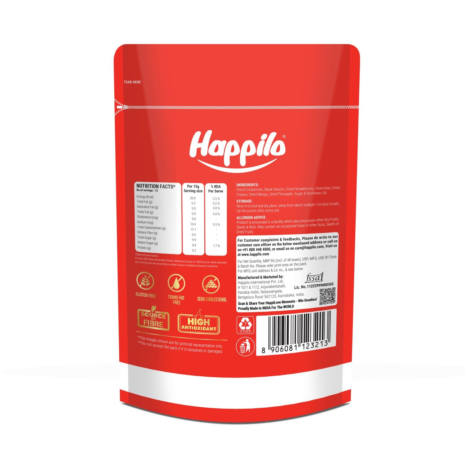 Happilo Premium International Dried Tropical Fruit Medley 200g | Healthy Snacks, Dry fruits|Wholesome & Vitamin Rich Healthy Snack | No Artificial Colors | No Preservatives