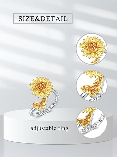 Vista 2 de Anillo ajustable de abejamariposamostazacolibrígatoarco iris para mujer, plata de ley 925, anillos de cuchara para mujer, tamaño adecuado