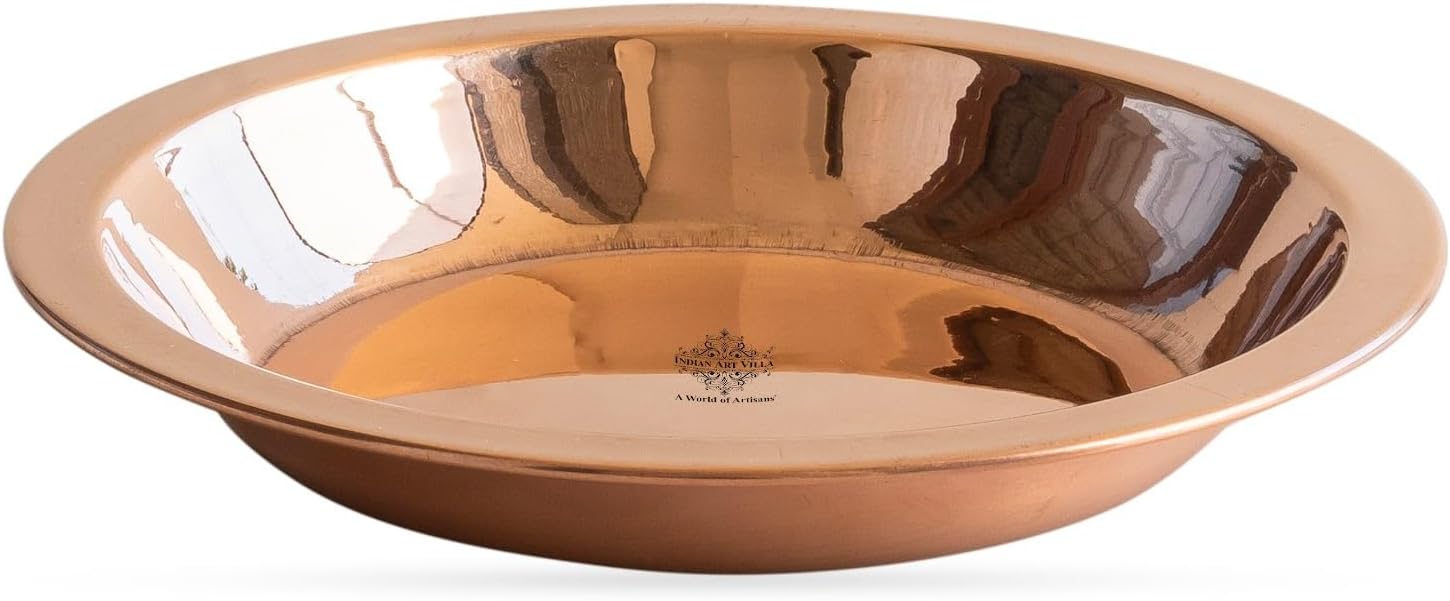 Indian Art Villa Plain Copper Pooja Thali Plate for Poojan Purpose, Spiritual Gift Item, 5" Inch, 1 Piece