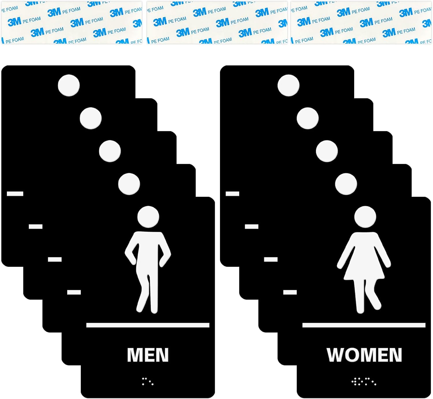 Esmorah 10 Piece Men and Women Restroom Signs for Business, ADA Compliant with Braille Bathroom Sign with Self-Stick Double Sided Strong Tape for Offices and Restaurants Toilet Door - 9” X 6” 10 Piece Male & Female Braille Restroom Signs