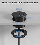 Desk Grommet Power Outlet, 2.5 inch Desktop Recessed Outlet with 20W Fast Charging USB-C Port, Flush Mount Outlet for Conference Rooms, Office Tables, Furniture (Black, 6FT)