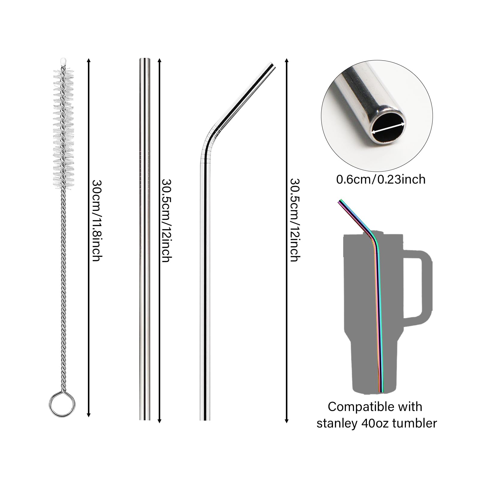 OUDQFCJ 4 Cannucce per Borraccia Stanley Cup, Compatibili con Stanley Cup 40/30oz, con 1 Spazzola di Pulizia, Tritan (30cm×1cm