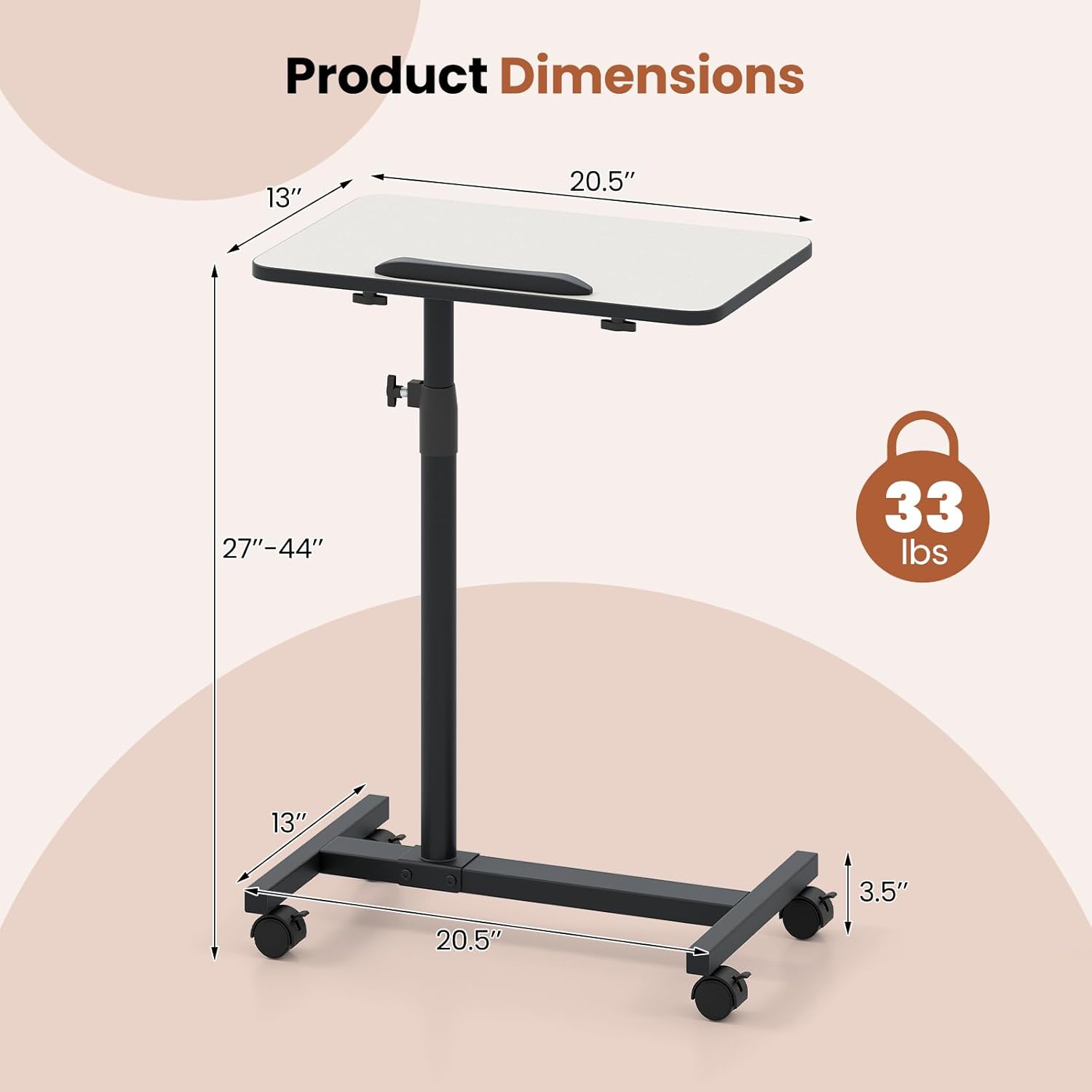 Giantex Overbed Table with Wheels, Medical Adjustable Bedside Table, Mobile Standing Desk, Portable Laptop Table for Small Spaces, Bed Trays Table for Eating Home and Hospital (Light Grey)