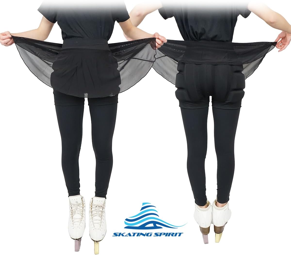 SKATING SPIRIT Padded Skating Shorts Protective Crash Pants Built-in Mash Skirt Covering Tailbone Hip Butt Pad