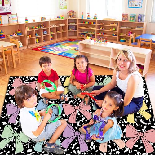 Dunzy 5 x 7.6 ft Large Classroom Area Rug for Back to School Decor, Pastel Bow Educational Carpet for Teachers, Reading Corner, Playroom, Daycares, Learning Space Activities Supplies - Image 7