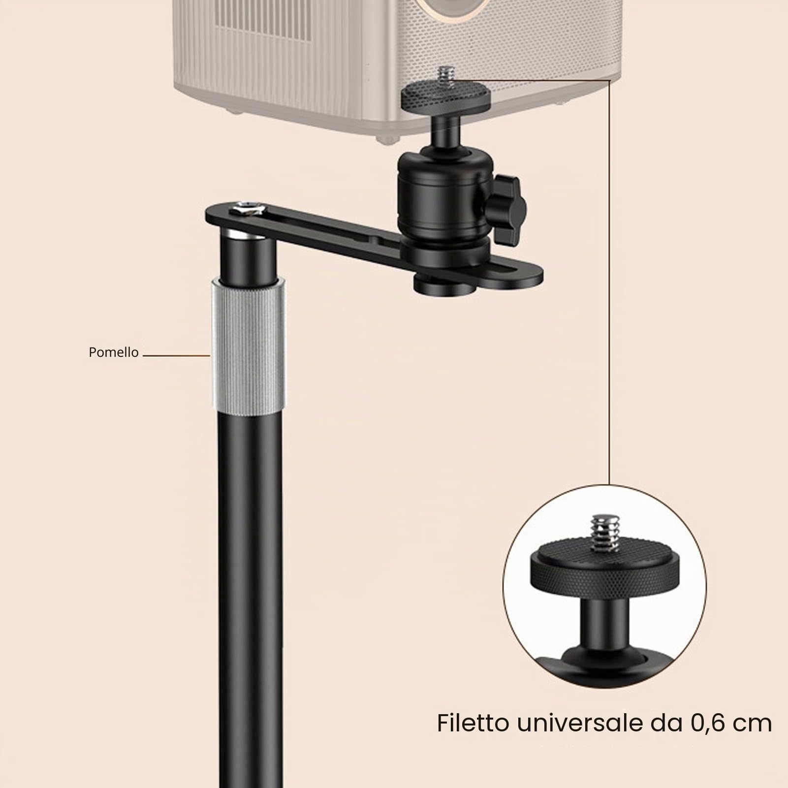 Supporto per Proiettore per Testiera del Letto, Schienale del Divano, Altezza Regolabile, Girevole a 360 Gradi Inclinabile a 90 Gradi, Supporto per Proiettore con Struttura in (Bianco)