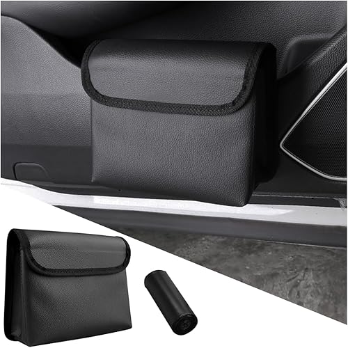 Car Trash Can, Magnetic Leather Vehicle Hanging Dustbin Container with Lid, Foldable Waterproof Leakproof Automotive Suspended Garbage Storage Box, Universal for SUV, Truck, RV