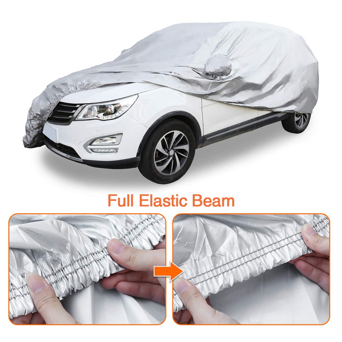 uxcell YL Silver Tone 170T Car Cover Outdoor Weather Waterproof Scratch Rain Snow Heat Resistant W Mirror Pocket — view 5