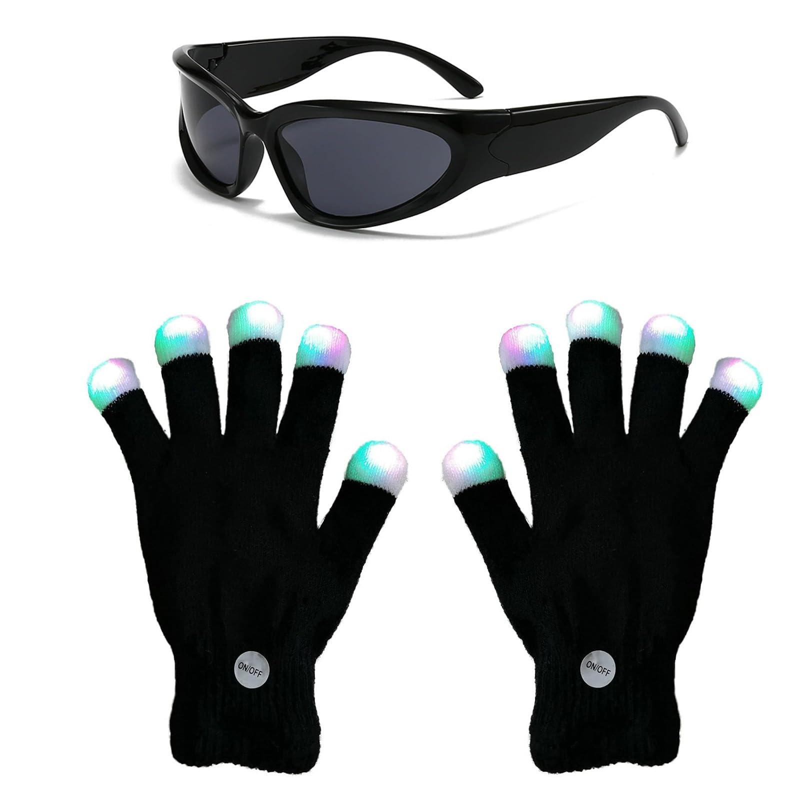 Rialgirw B-1Pc Gloving Gloves, Led Rave Glove Tips, 7 Colors Light Show Light Up Finger Gloves For Gloving, Lighting Flashing Mittens For Adult Teens Light Shows, Raves, Festival, Party (B-1Pc)