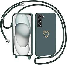 CaseLover Mobile Phone Case for Samsung Galaxy S22 Plus, Case with Strap, Heart Pattern, Silicone Necklace Mobile Phone Case with Removable Cord for Hanging, Shockproof Bumper Protective Case for
