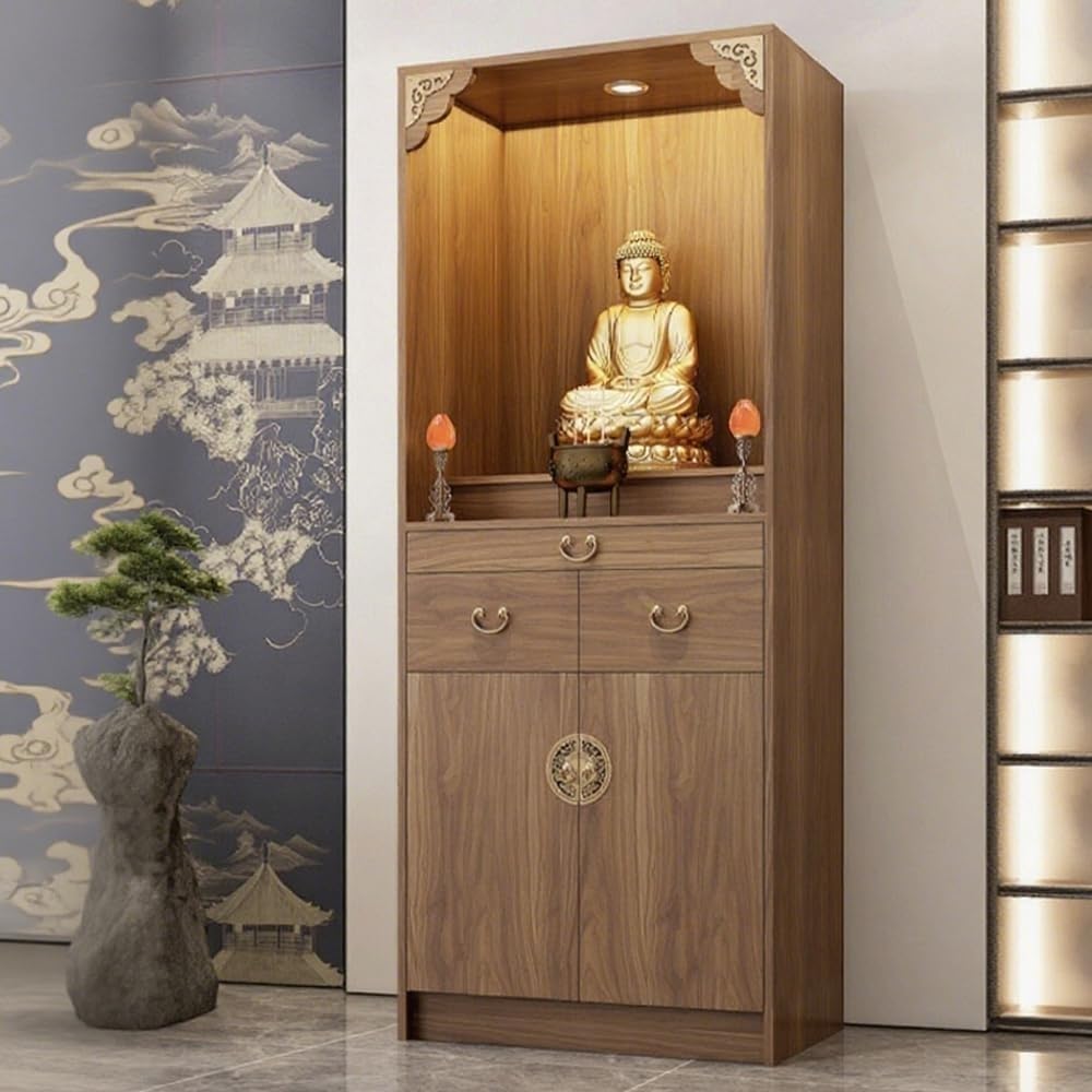 Bamboo Large Shrine Altar Table with Storage, Personal Cabinet Pedestal Offering Table,Meditation Altar Cabinet,Chinese Buddha Niche Tables for Family(90x48x198cm/35.4x18.8x77.9in)