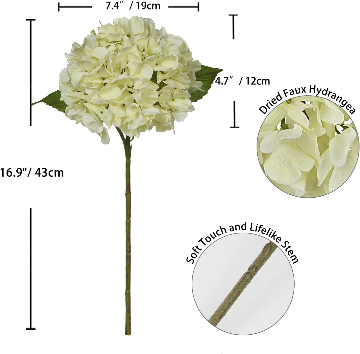 DILATATA 4 Pcs Dried Touch Hydrangeas Artificial Flowers 17" Tall Large Silk Hydrangea Stems Fake Hydrangea Arrangements for Home Office Table Centerpieces-Cream Hydrangea