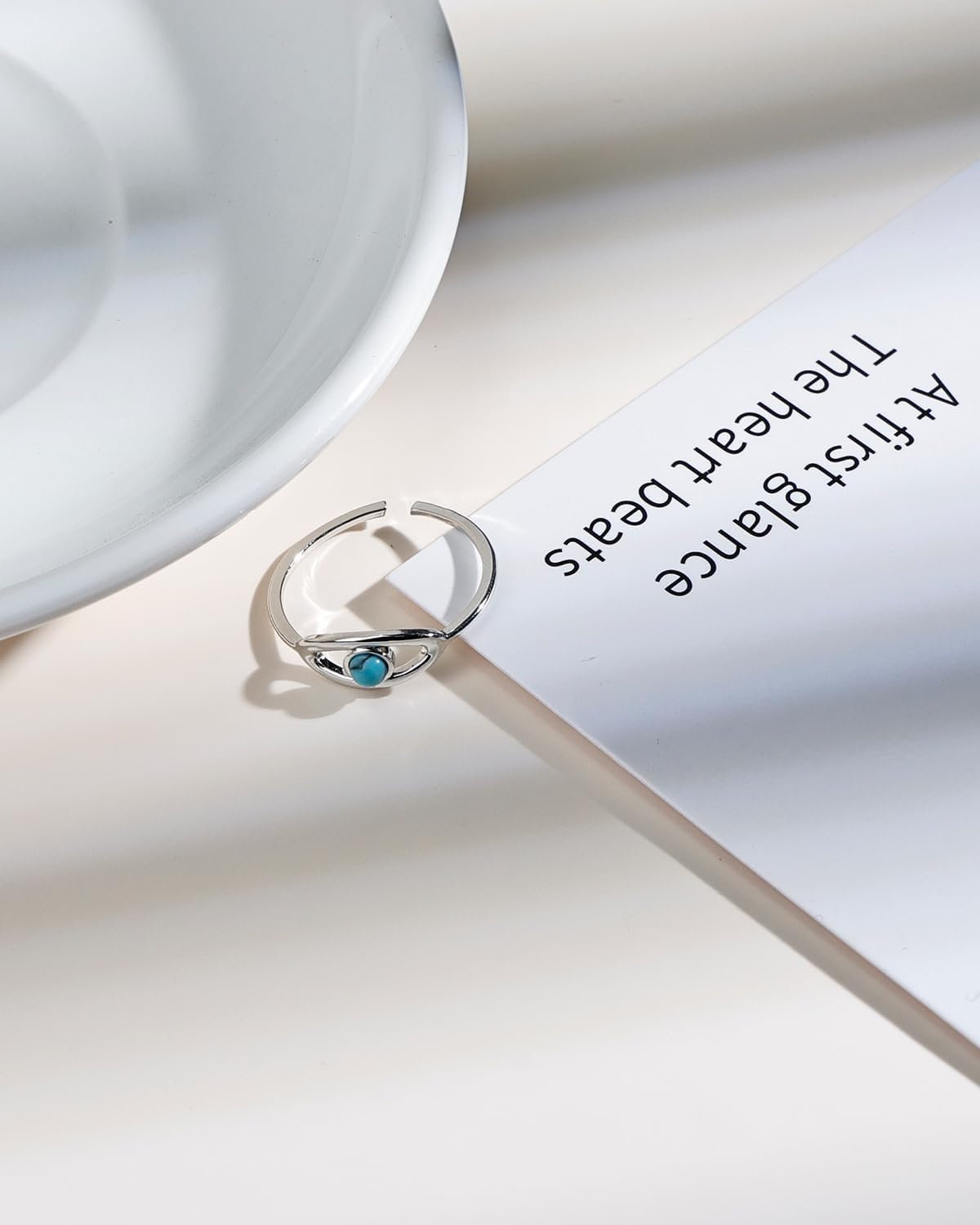 Adjustable Evil Eye Turquoise Silver Ring, Classic Fashion Statement Protective Symbol Ring For Women，Bohemian Stacking Birthstone Jewelry Gift - Image 5