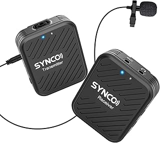 SYNCO G1(A1) 2.4GHz Lavalier Wireless Microphone Wireless Lapel Microphone System, Wireless Microphone Mics up to 70 m, Audio Surveillance 1 Transmitter 1 Receiver for Camera Smartphone Laptop DSLR