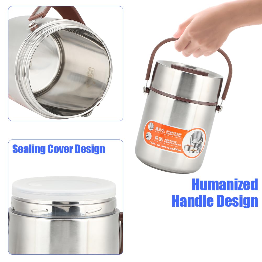 Thermique pour aliments et boissons chauds, boîte à lunch Récipient isotherme pour aliments Bocal sous vide Grande capacité en acier inoxydable Bento Flask Soup Garder au chaud Bouche large(1.6L)