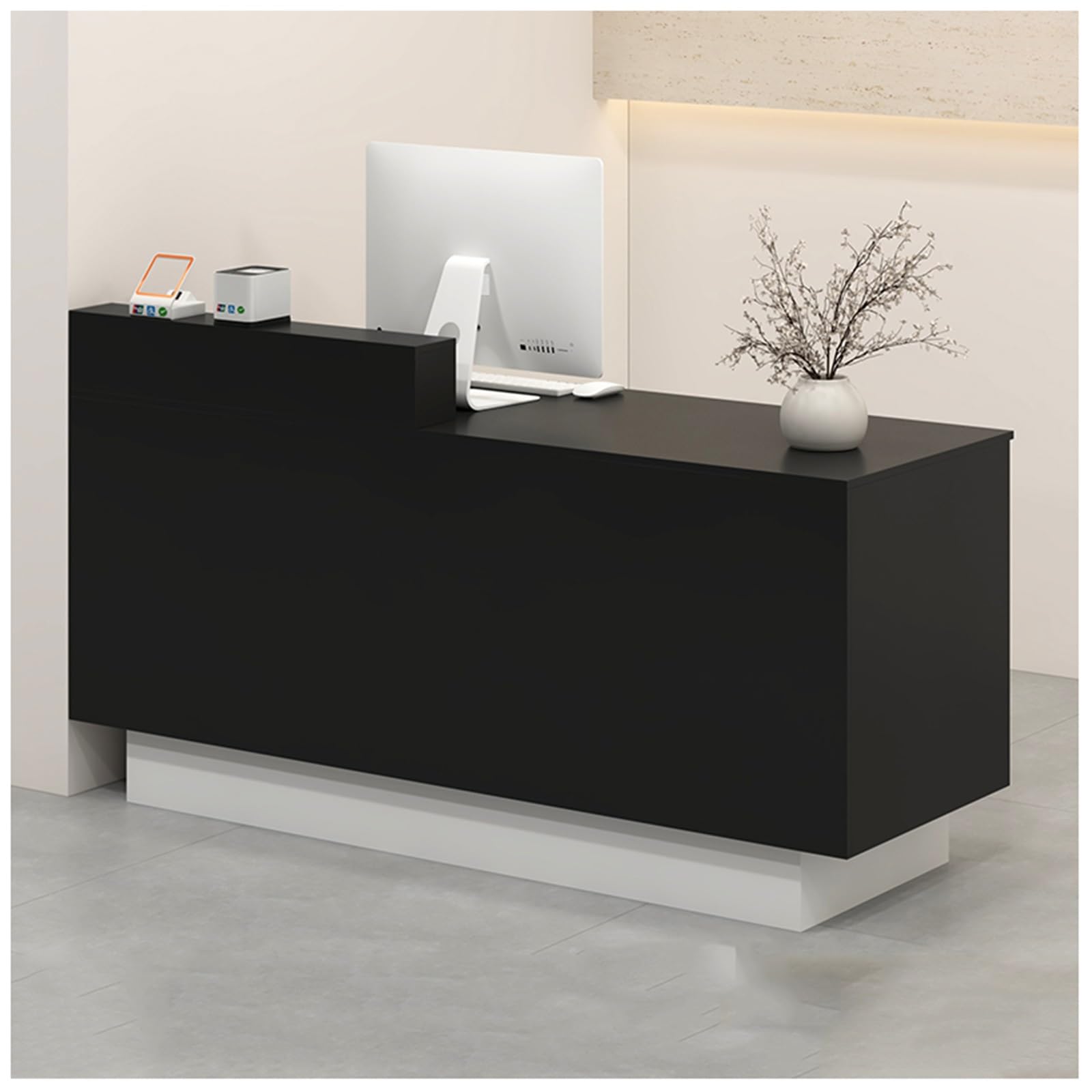 Zamykane biurko recepcyjne z metalowymi uchwytami, trzyczęściowe szuflady, przestronny blat, otwór dostępu na kabel, ciche szyny ślizgowe, meble biurowe (A1, 89 cm x 50 cm x 105 cm)