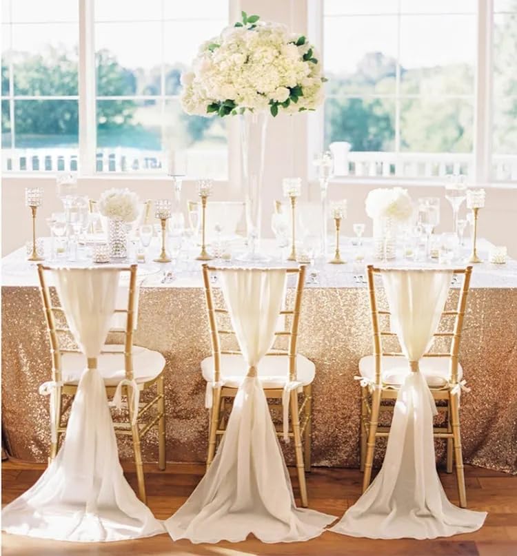 Elegant Event Essentials Chiffon Chiavari Vertical Chair Drapes (10, Ivory)