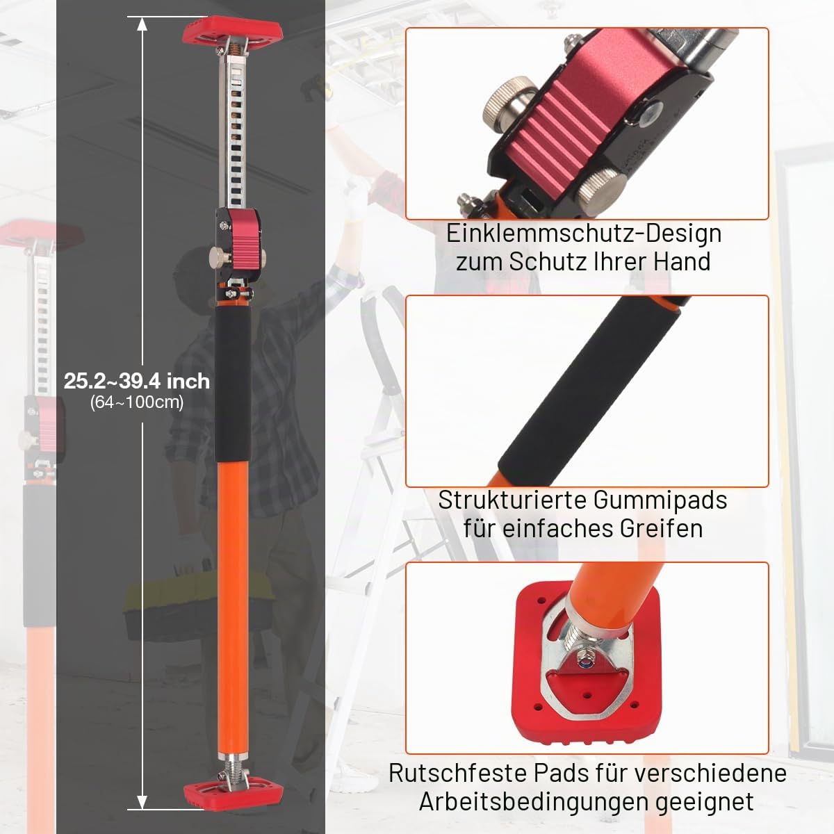 3. Hand verstellbares Stützsystem, robuste Stahl-Stützstangen für Schrankheber, Laderäume und Trockenbauwände, ausziehbar von 61 cm bis 101,6 cm, 2 Stück, Tragkraft 120 kg
