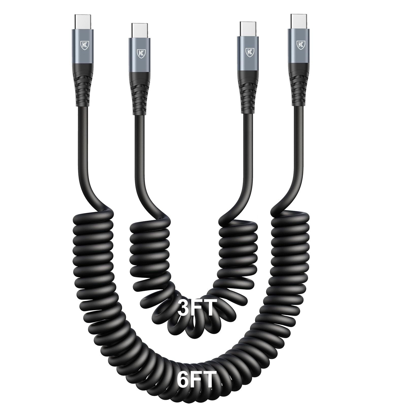 View 1 of ***BOTH NSAME SIZE***KIYODA USB C to USB C Cable [3FT+6FT], 2Pack Coiled USB C Charger Cable for Car, Type C Fast Charging Cable Compatible with iPhone 17/16/ 15/Plus/Pro/Pro Max/MacBook Pro 2020/Samsung Galaxy S23