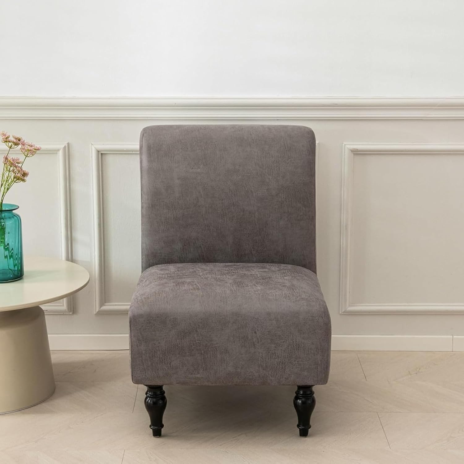 PU Leather Armless Chair Cover, Waterproof and Oil-Proof Fabric, Suitable for Various Chair Types and Multiple Scenarios(Light Gray,2pcs)