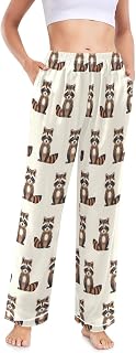 Womens Pajama Pants Sitting Raccoon Pattern Sleep Pants Lounge Bottoms