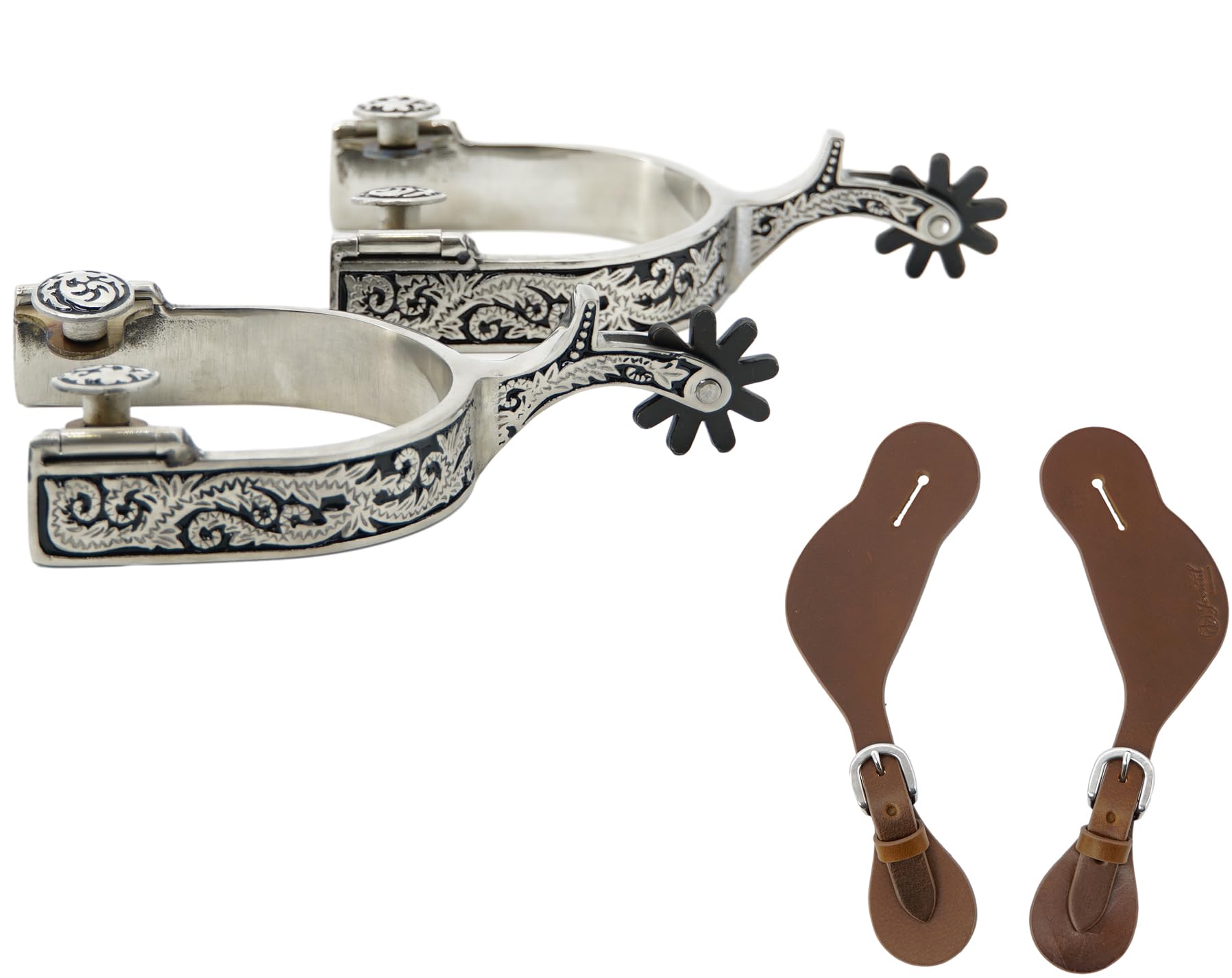 Jeereal Westernsporen mit Sporenriemen, gravierten Besätzen und Rowel, für Damen und Herren