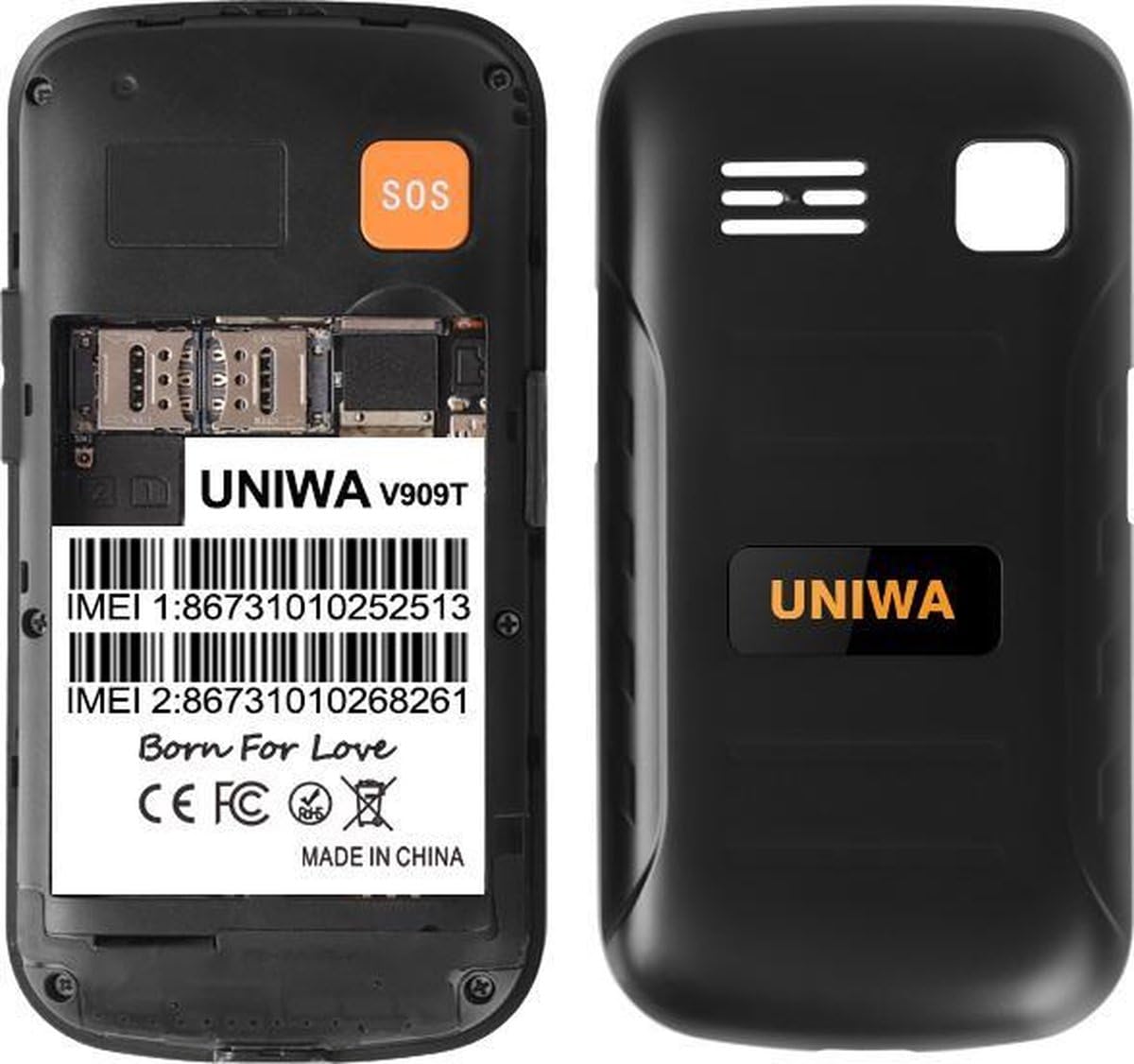 Uniwa V909T Seniorzy Telefon/Bluetooth/Aparata/Seniorzy Mobilny/Z Przyciskiem awaryjnym SOS, Duże kluczy/Większe ikony/4G SIM/stacja dokująca/głośny dźwięk/Radio FM, Bluetooth/latarka