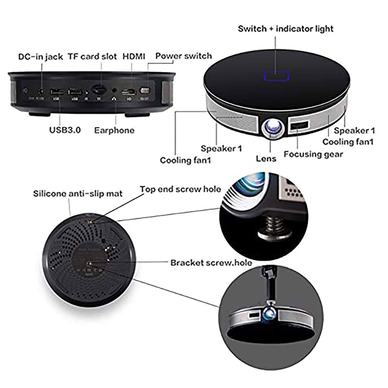 Mini proiettore portatile con WiFi Bluetooth, Full HD 1080P, doppio altoparlante, supporta 4K, ideale per film, TV, sport, livestreaming