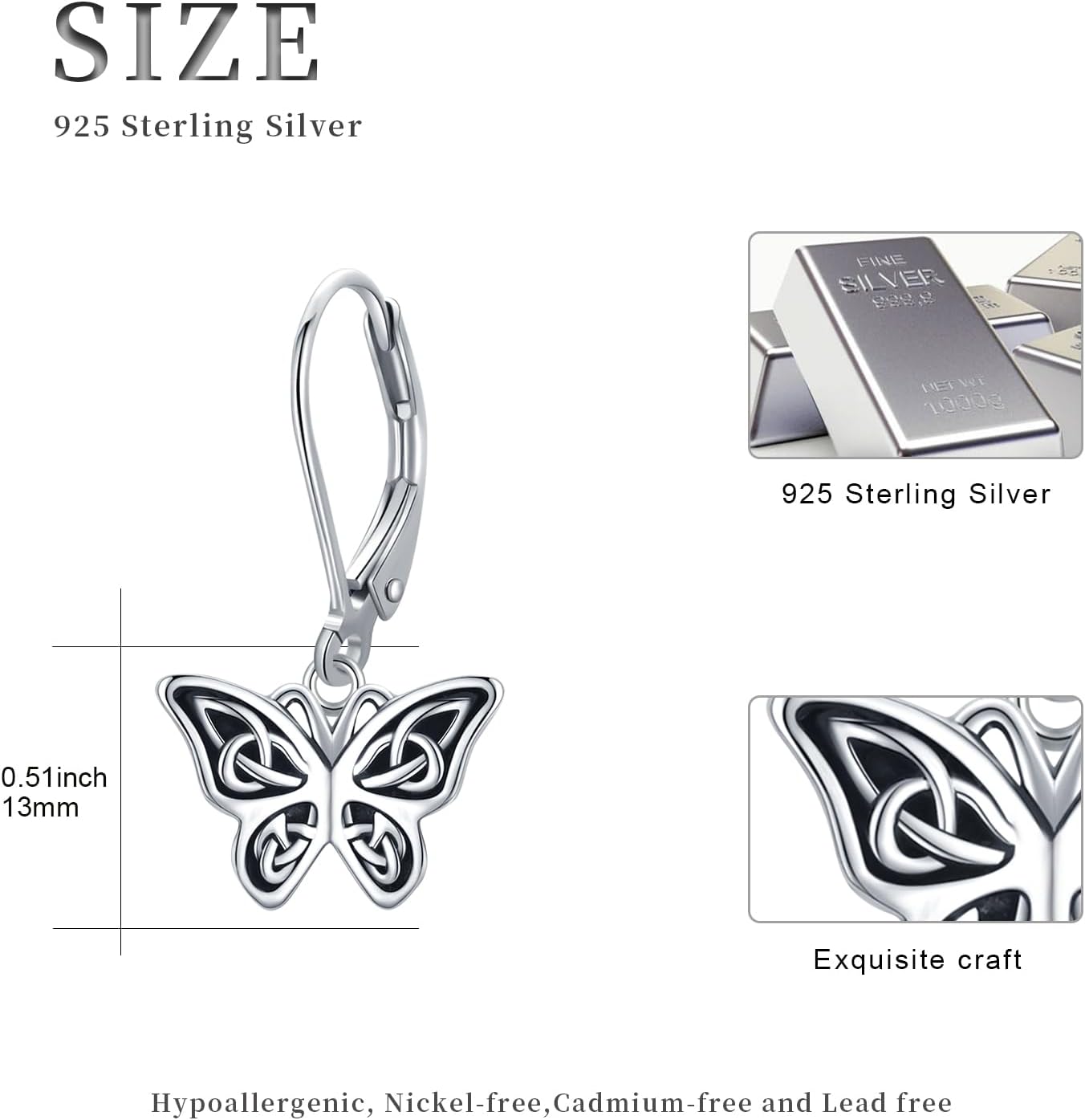 Butterfly Earrings 925 Sterling Silver Celtic Butterfly Studs Earrings for Women Celtic Butterfly Jewelry Gifts for women Girls - Image 3