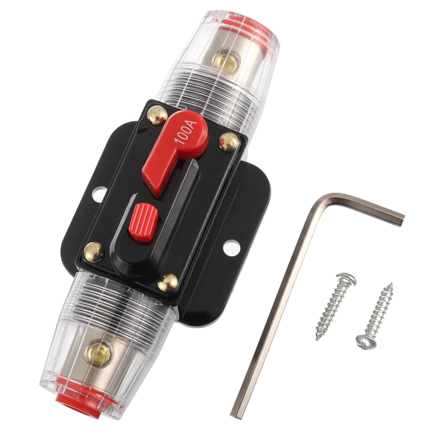 BOJACK 100A Audio Inline Circuit Breaker Reset Fuse Holder 12-24V DC Manual Reset Fuse Holder 3-15 AWG Overload Protection for Car Audio Sound