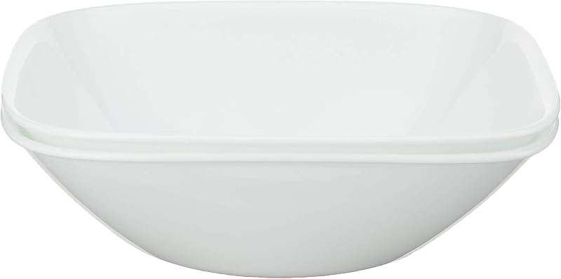 Vitrelle 2-PC Large 1-Qt Glass Serving Bowl, Crack and Chip Resistant, Square Serving Trays, White