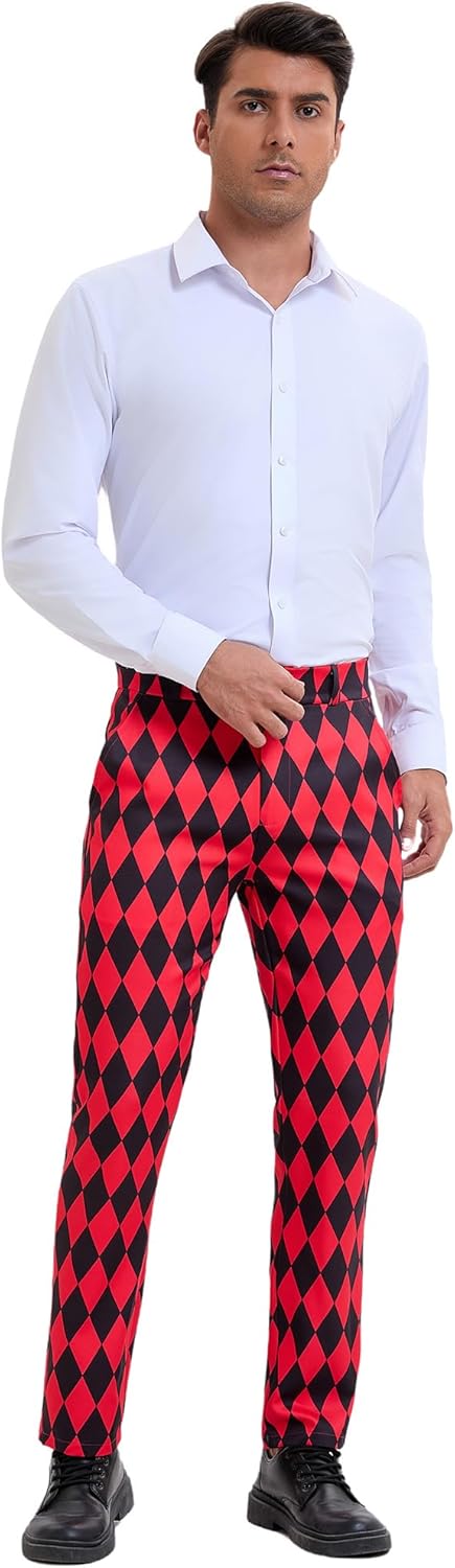Lars Amadeus Men's Casual Geometric Printed Color Block Flat Front Dress Pants - Image 4