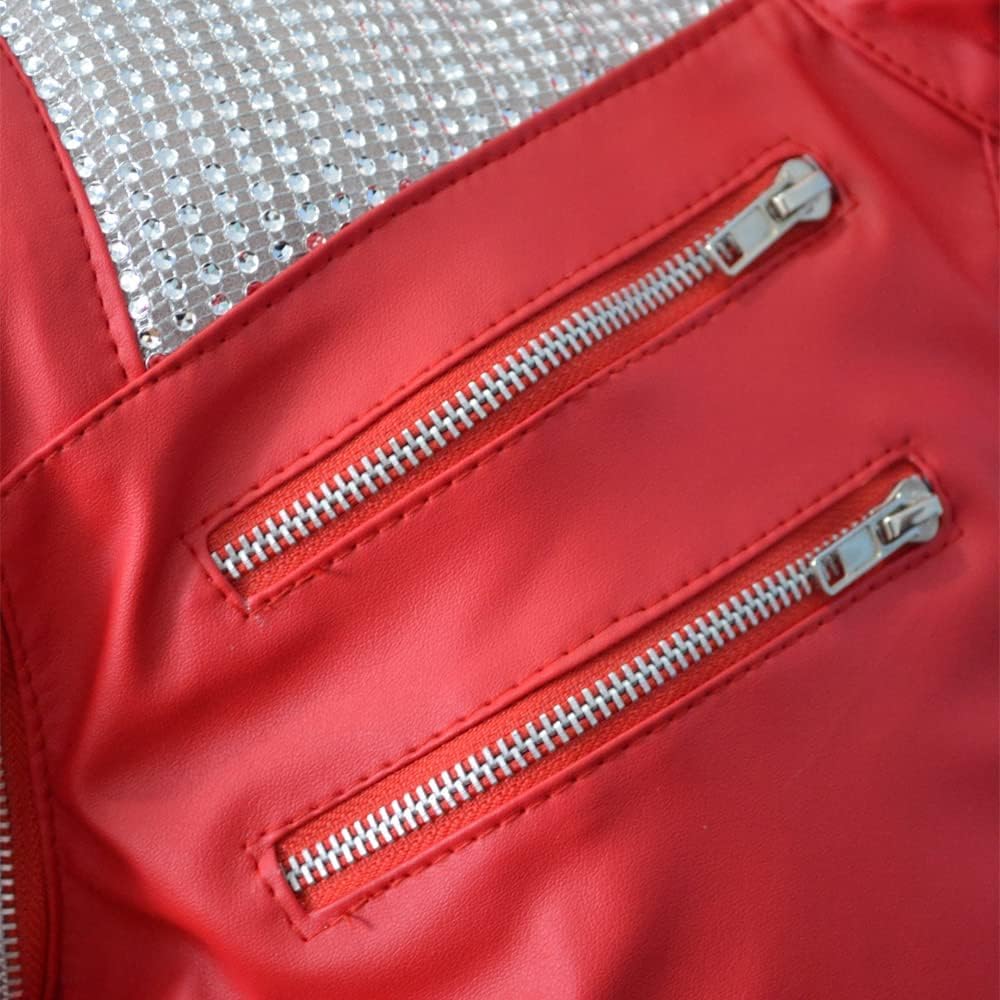 MJJ Thrilleer Veste en cuir rouge pour homme | Veste Thriller pour adulte Costume d'Halloween