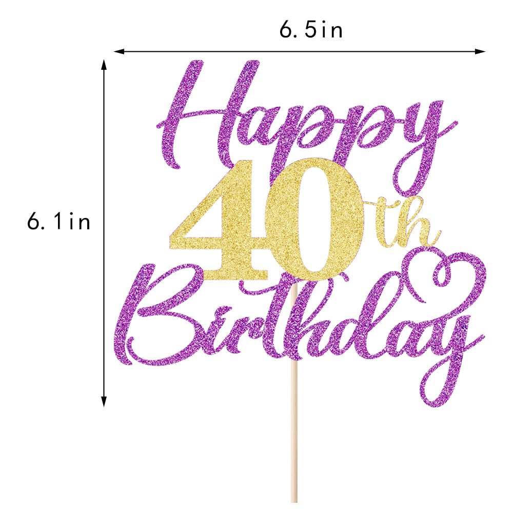 Keoysek Purple gold Happy 40th Birthday Cake Topper 1pcs Glitter for 40th Birthday/Anniversary Theme Party Cake Decorations Supplies
