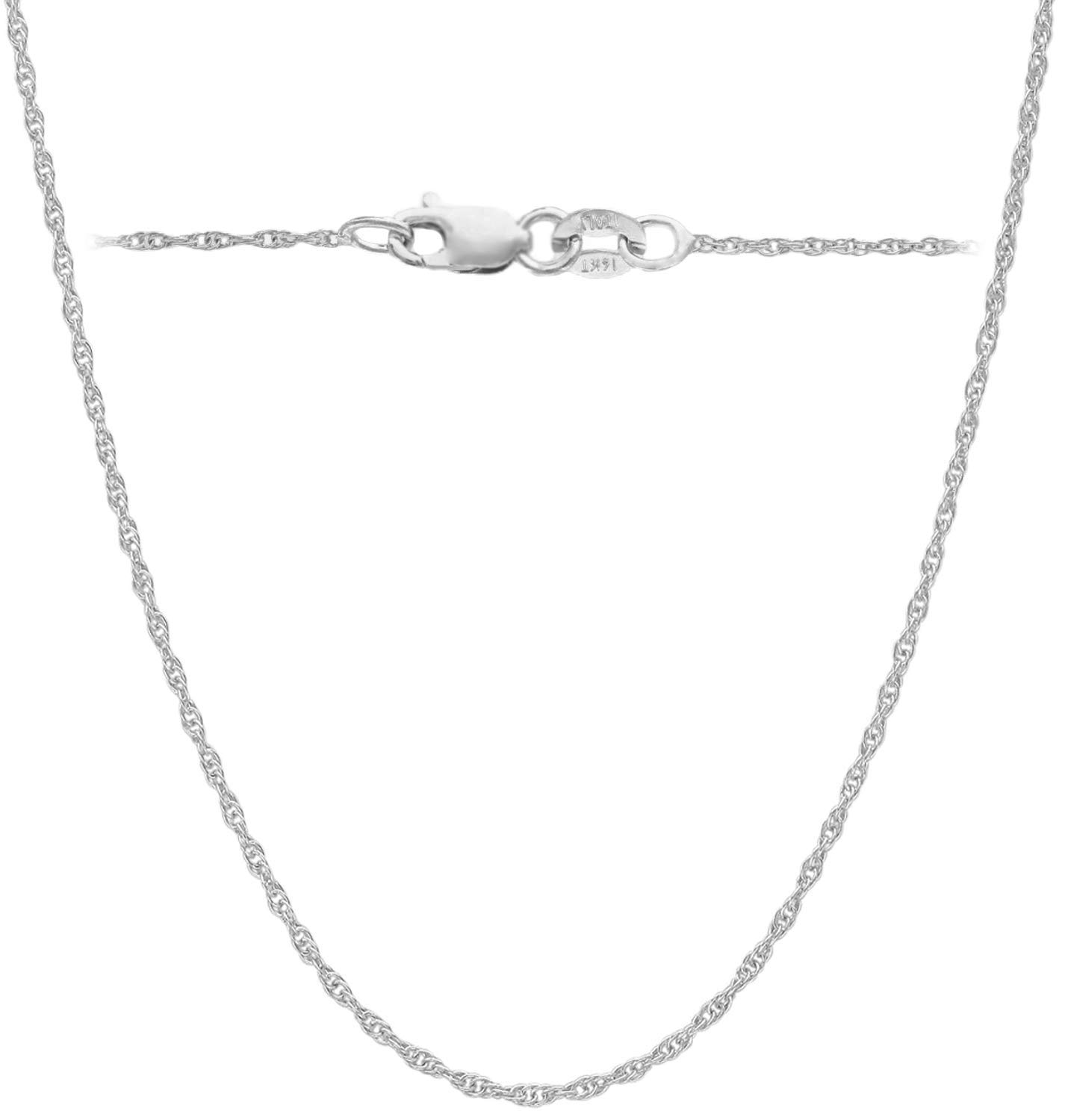 Italian Fashions 14K, 10K Yellow or White or Rose Solid Gold Italian Diamond Cut 0.8 mm-1.2 mm Rope Chain Necklace Thin & Strong gold chain Thin And Lightweight MADE IN ITALY