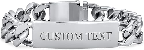 Bling Jewelry Pulsera de identificación de identificación con placa de identificación de identificación para hombres y niños eslabones de cadena