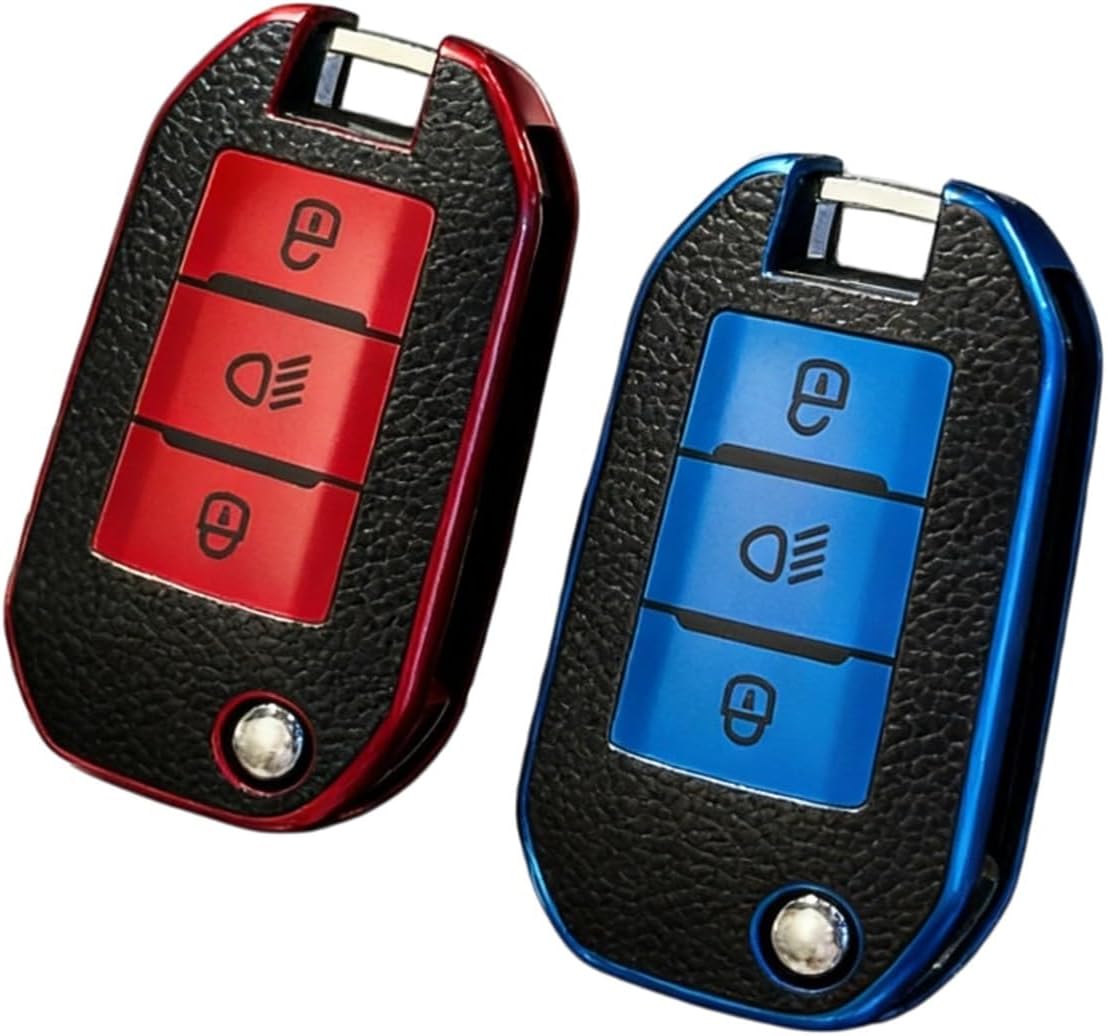 2pcs Car Key Case Covers Compatible for Peugeot 208 308 408 508 2008 3008 4008 5008 for Citroen C3 C4 Cactus C6 C8(2pcs Blue)