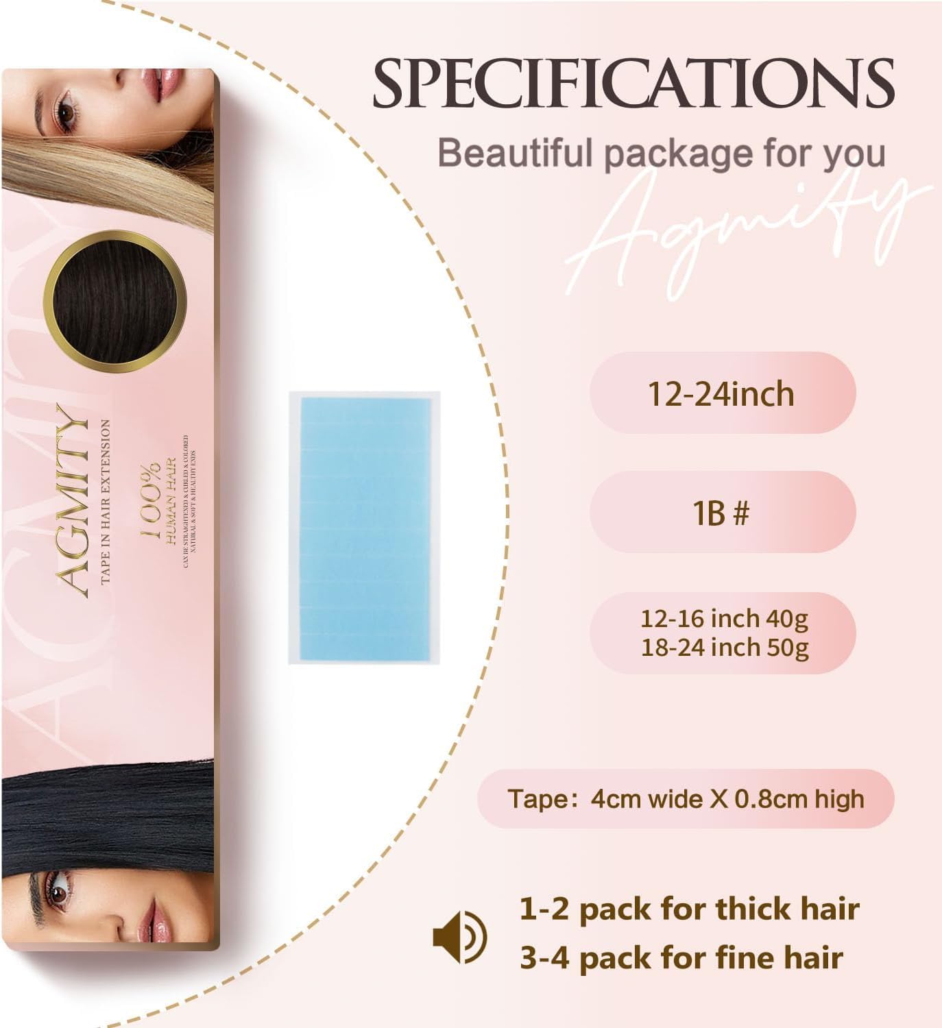 AGMITY Tape In Hair Extension Human Hair, Remy Human Hair Extensions Tape ins for Women Natural Human Hair, 22inch 50g 20Pcs - Image 4