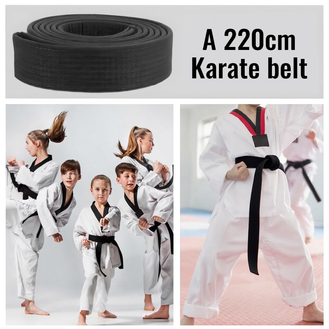 1 pcs Ceintures D'arts Martiaux, Noir Ceintures de Judo, Ceinture de taekwondo professionnelle pour karaté ceinture de sport Ceinture Accessoire de sport de combat Taekwondo, 220cm - 5