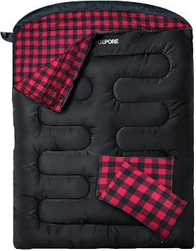 Double Sleeping Bag for Adults with 2 Pillows, Flannel 2 Person Sleeping Bags, XXL Queen Size Two Person Sleeping Bag for Camping
