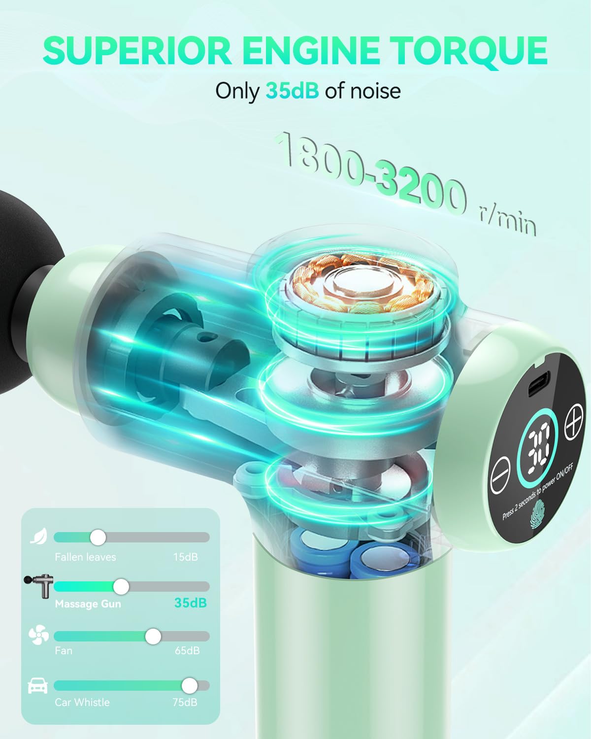 Mini Pistola Massaggio Muscolare,30 velocità Pistola Massaggio per Tessuti Profond Portatile per Sollievo Muscolare,MassaggiatoreProfessionale con Display a LED