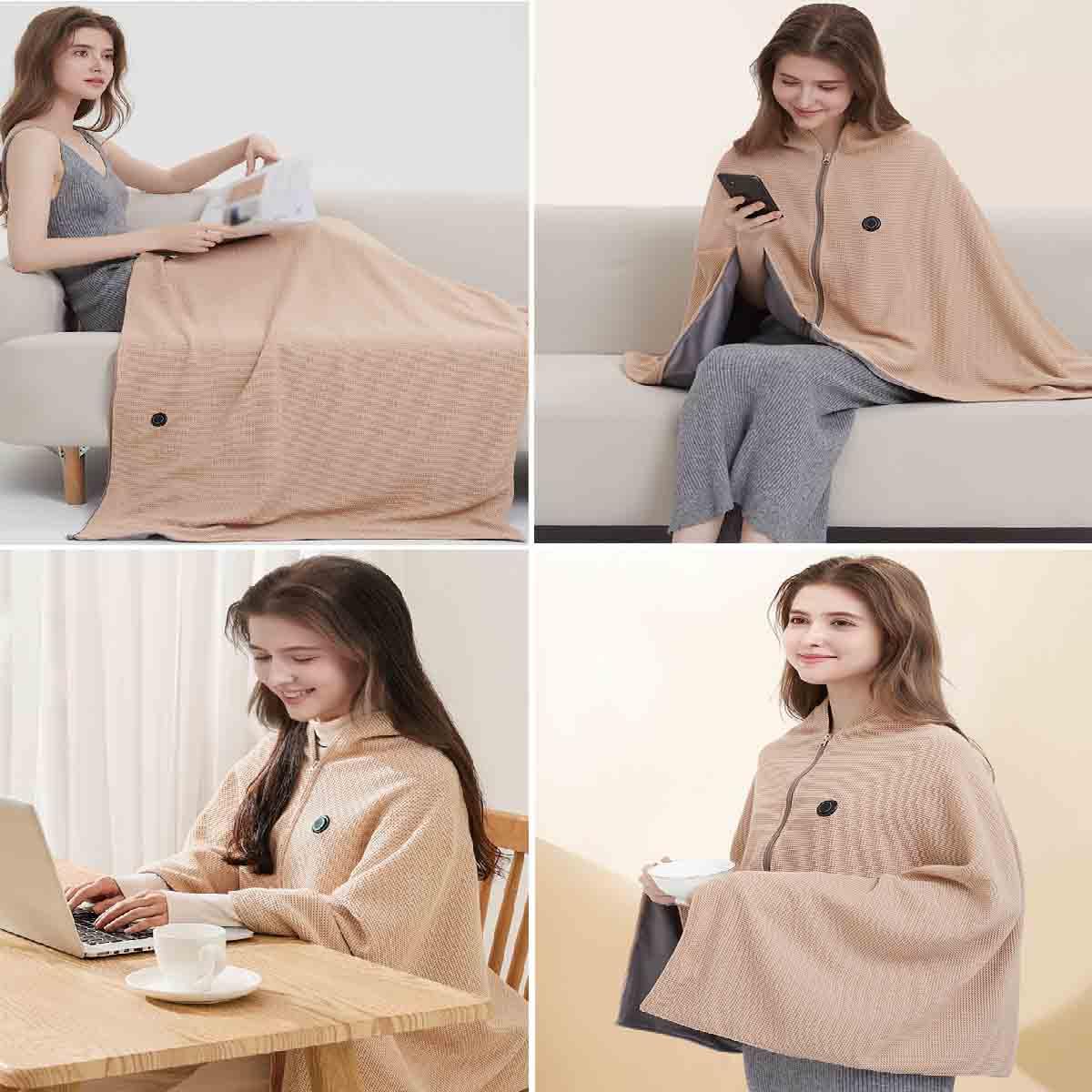 Generico Coperta Riscaldata Portatile Indossabile,Usb Scialle Riscaldante Elettrico Con Cerniera,3 Temperature,Morbida Termocoperta Lavabile Per Casa,Ufficio,Auto,Campeggio (Rosso)