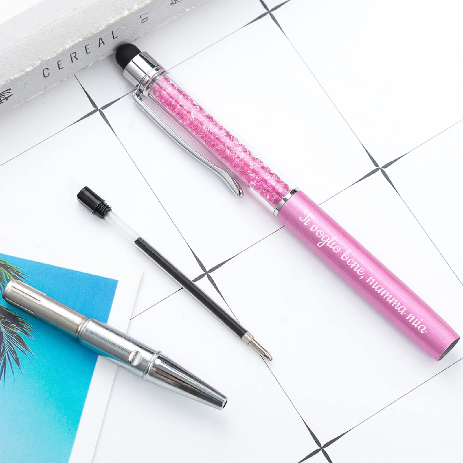 Penna a sfera personalizzata con funzione 2 in 1 con il tuo logo personalizzato o text o URL aziendale per vari tocchi dello schermo, penna con nome inciso personalizzato, inchiostro nero - 96pz