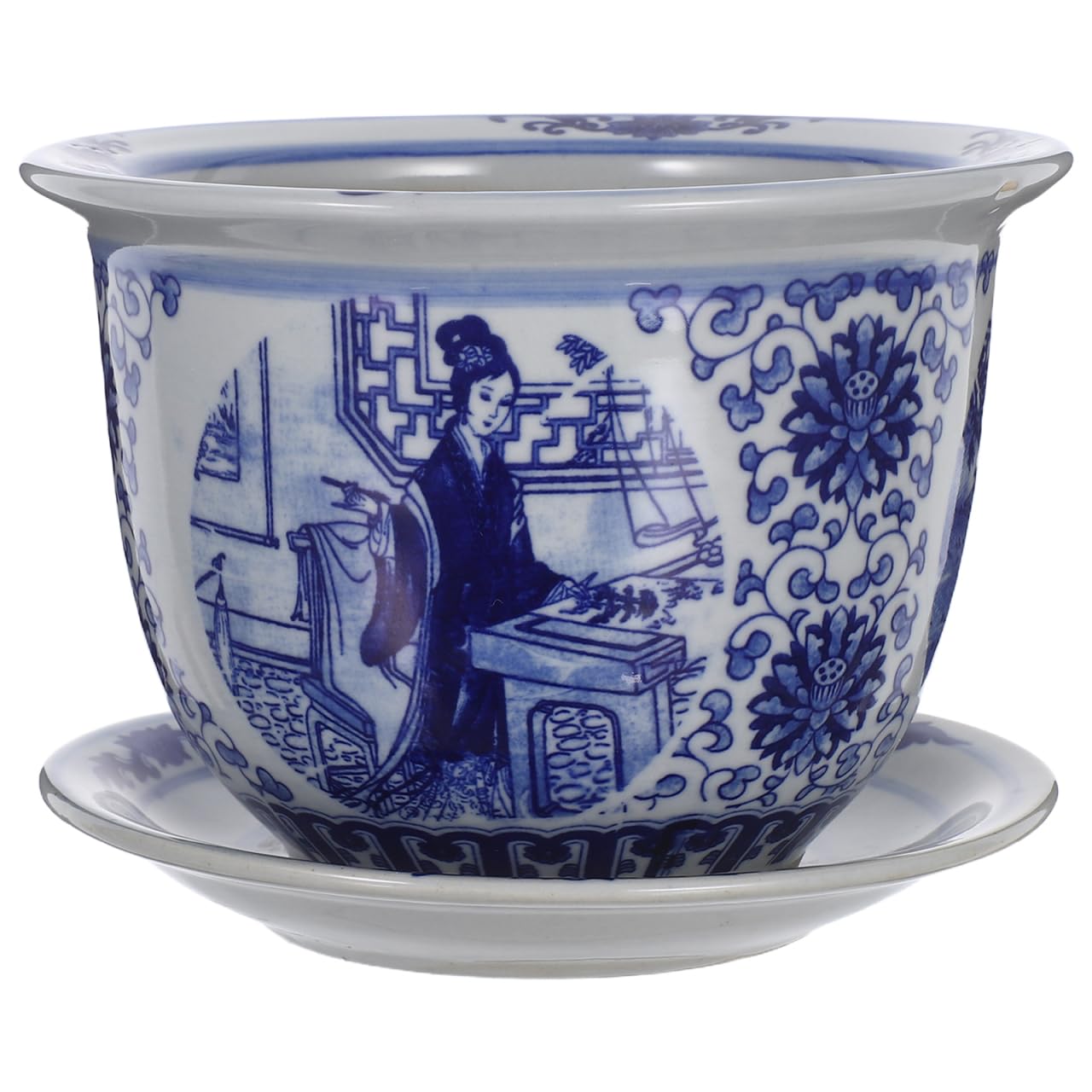 BESPORTBLE Porcelain Plant Pots with Saucer 6.61In Decorative Ceramic Planter for Indoor Succulents Bonsai and Small Houseplants Traditional Blue and White Pattern