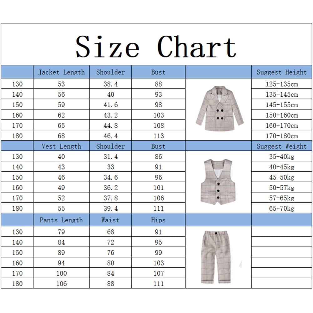 GUOCU Conjunto de Esmoquin Niños,Trajes para Niños para Boda Ceremonia,Talla Grande Trajes Azul a Cuadros+Chaleco+Camisa+Pantalón+Pajarita,Traje de Caballero Infantil Traje Formal de Bautizo