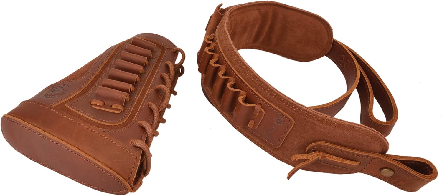 Rifles Real Leather Cheek Rest Pad Buttstock/Gun Sling Cartridge Shoulder Straps Shell Holder for .357 30-30 .38 .32Win Spcl .32-40